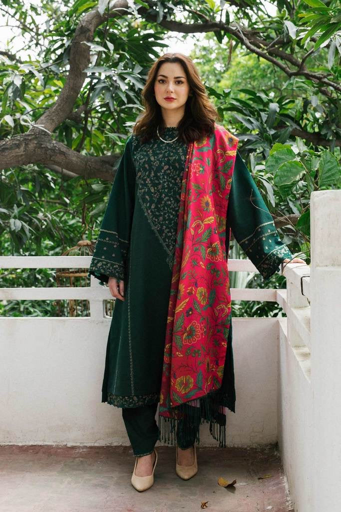 3pc Linen Embroidered UnStiched Dress With Printed Wool Shawl D-289