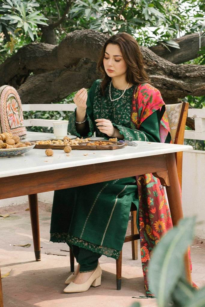 3pc Linen Embroidered UnStiched Dress With Printed Wool Shawl D-289